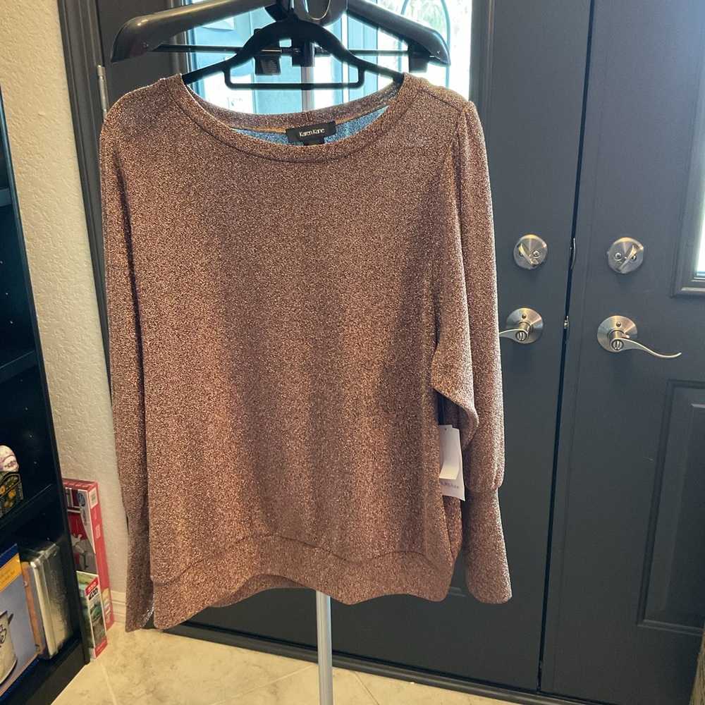 Karen Kane Metallic Brown Sweater, NWT women’s 2X, Bishop Sleeve, Glitter Girl - Picture 3 of 11